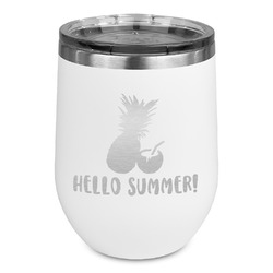 Pineapples and Coconuts Stemless Stainless Steel Wine Tumbler - White - Double Sided (Personalized)