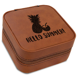 Pineapples and Coconuts Travel Jewelry Box - Rawhide Leather (Personalized)