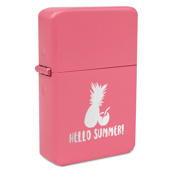 Custom Pineapples and Coconuts Windproof Lighter - Pink - Double Sided & Lid Engraved (Personalized)