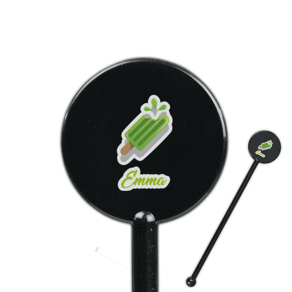 Custom Popsicles and Polka Dots 5.5" Round Plastic Stir Sticks - Black - Double Sided (Personalized)