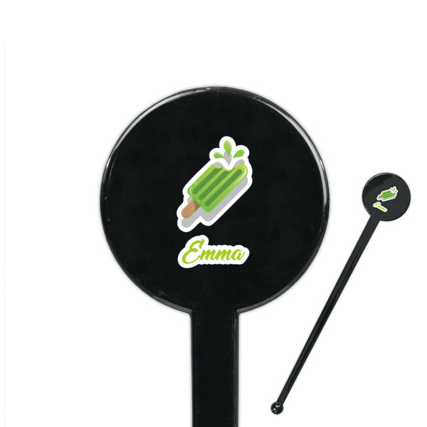 Custom Popsicles and Polka Dots 7" Round Plastic Stir Sticks - Black - Double Sided (Personalized)