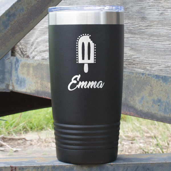 Custom Popsicles and Polka Dots 20 oz Stainless Steel Tumbler - Black - Single Sided (Personalized)