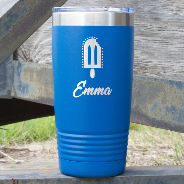 Custom Popsicles and Polka Dots 20 oz Stainless Steel Tumbler - Royal Blue - Double Sided (Personalized)