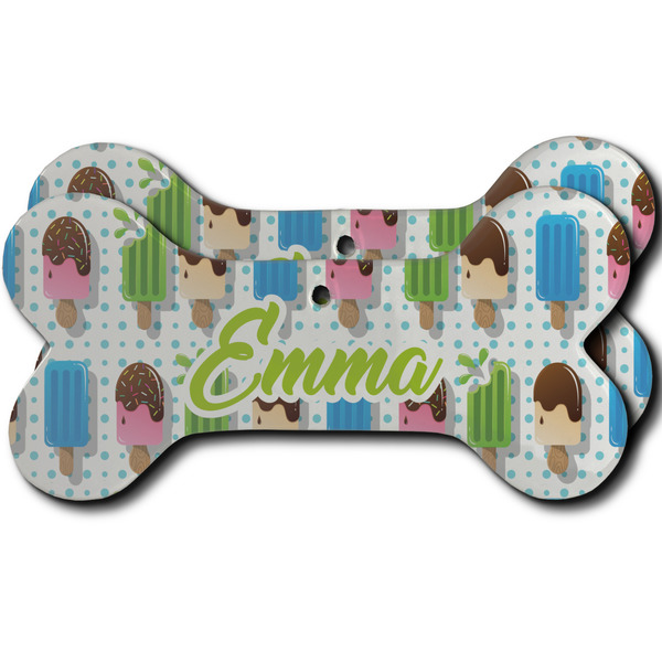 Custom Popsicles and Polka Dots Ceramic Dog Ornament - Front & Back w/ Name or Text