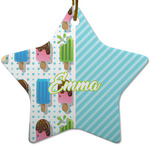 Popsicles and Polka Dots Star Ceramic Ornament w/ Name or Text