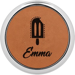 Popsicles and Polka Dots Leatherette Round Coaster w/ Silver Edge (Personalized)