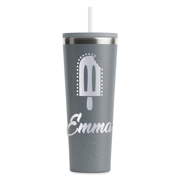 Custom Popsicles and Polka Dots RTIC Everyday Tumbler with Straw - 28oz - Grey - Double-Sided (Personalized)