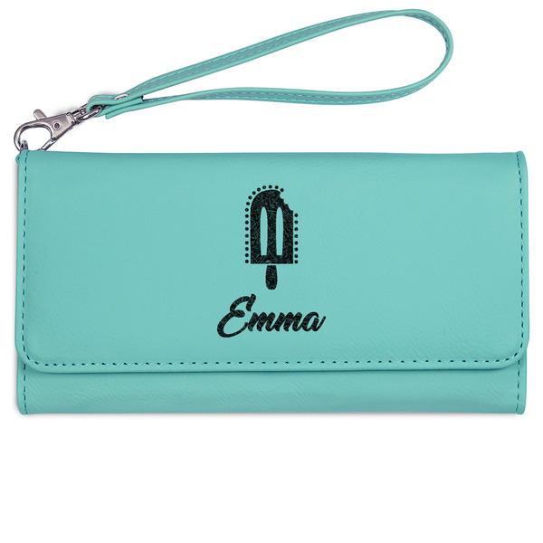 Custom Popsicles and Polka Dots Ladies Leatherette Wallet - Laser Engraved- Teal (Personalized)