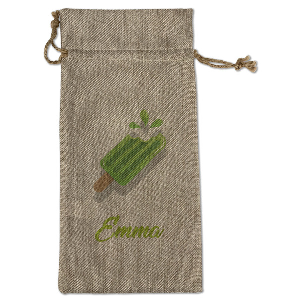 Custom Popsicles and Polka Dots Large Burlap Gift Bag - Front (Personalized)