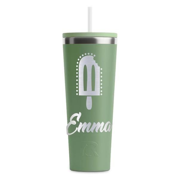 Custom Popsicles and Polka Dots RTIC Everyday Tumbler with Straw - 28oz - Light Green - Double-Sided (Personalized)