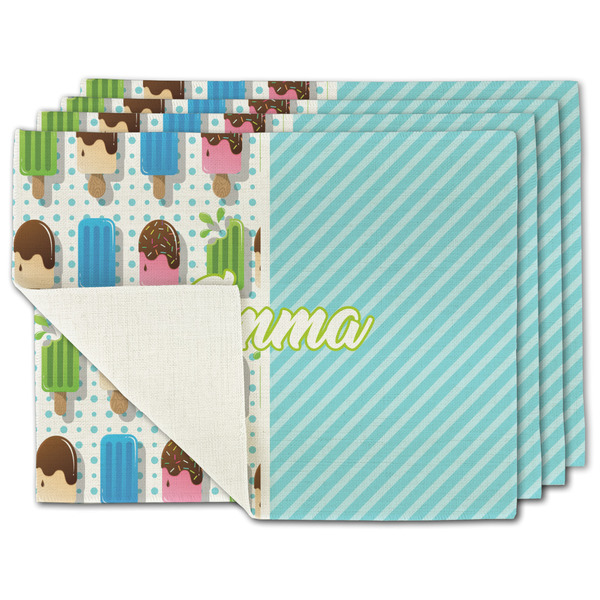 Custom Popsicles and Polka Dots Single-Sided Linen Placemat - Set of 4 w/ Name or Text