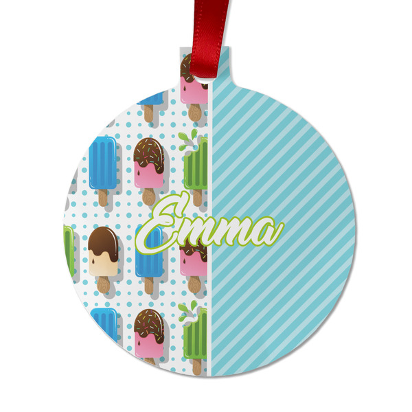 Custom Popsicles and Polka Dots Metal Ball Ornament - Double Sided w/ Name or Text