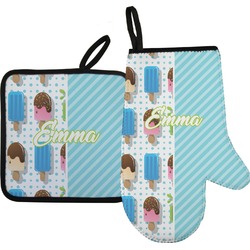 Popsicles and Polka Dots Right Oven Mitt & Pot Holder Set w/ Name or Text