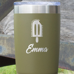 Popsicles and Polka Dots 20 oz Stainless Steel Tumbler - Olive - Double Sided (Personalized)