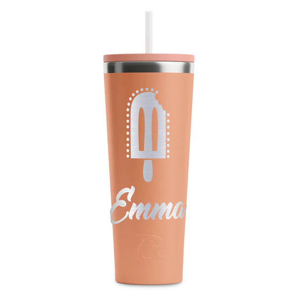 Custom Popsicles and Polka Dots RTIC Everyday Tumbler with Straw - 28oz - Peach - Double-Sided (Personalized)