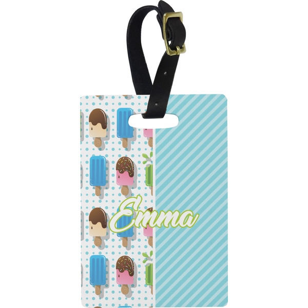 Custom Popsicles and Polka Dots Plastic Luggage Tag - Rectangular w/ Name or Text