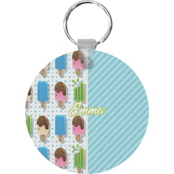 Popsicles and Polka Dots Round Plastic Keychain (Personalized)