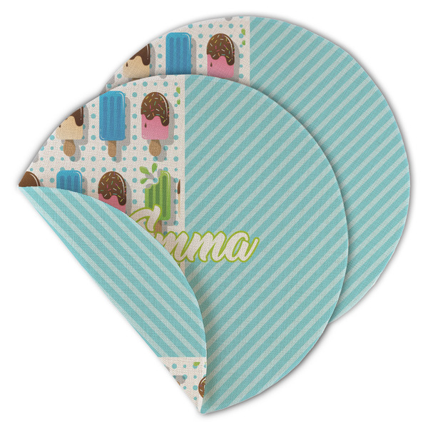 Custom Popsicles and Polka Dots Round Linen Placemat - Double Sided - Set of 4 (Personalized)