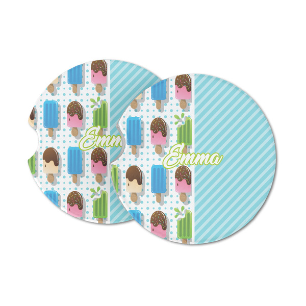 Custom Popsicles and Polka Dots Sandstone Car Coasters - Set of 2 (Personalized)