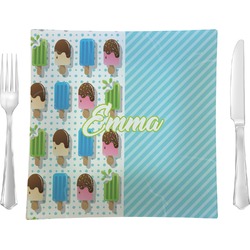 Popsicles and Polka Dots Glass Square Lunch / Dinner Plate 9.5" (Personalized)