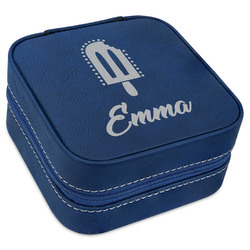 Popsicles and Polka Dots Travel Jewelry Box - Navy Blue Leather (Personalized)