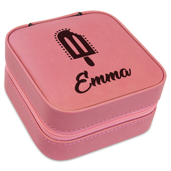 Custom Popsicles and Polka Dots Travel Jewelry Boxes - Pink Leather (Personalized)