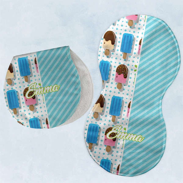 Custom Popsicles and Polka Dots Burp Pads - Velour - Set of 2 w/ Name or Text