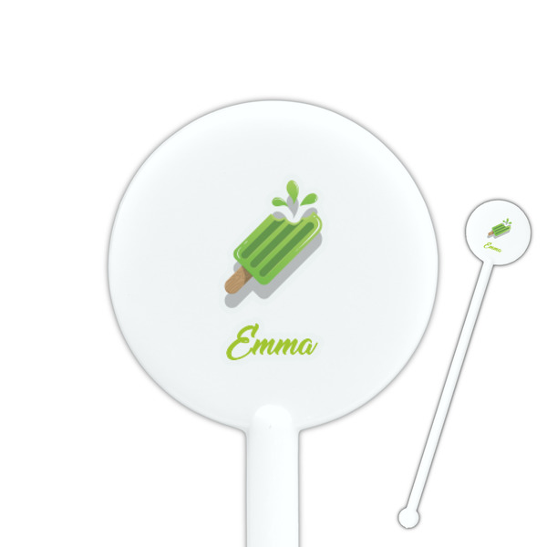 Custom Popsicles and Polka Dots 5.5" Round Plastic Stir Sticks - White - Single Sided (Personalized)