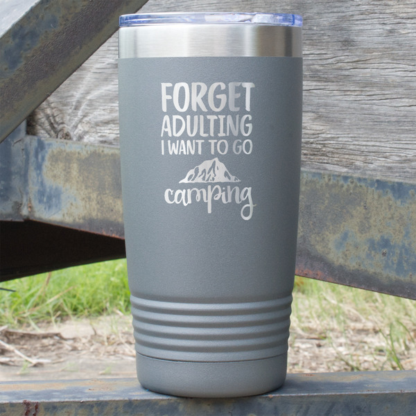 Custom Camping Quotes & Sayings 20 oz Stainless Steel Tumbler - Grey - Single Sided