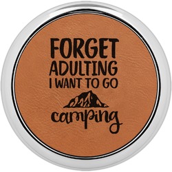 Camping Quotes & Sayings Set of 4 Leatherette Round Coasters w/ Silver Edge