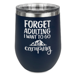 Camping Quotes & Sayings Stemless Stainless Steel Wine Tumbler - Navy - Single Sided