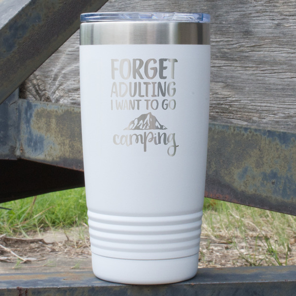Custom Camping Quotes & Sayings 20 oz Stainless Steel Tumbler - White - Single Sided