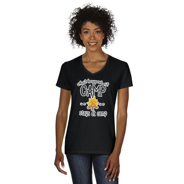 Custom Camping Sayings & Quotes (Color) Women's V-Neck T-Shirt - Black