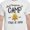 Camping Sayings & Quotes (Color) White Crew T-Shirt on Model - CloseUp