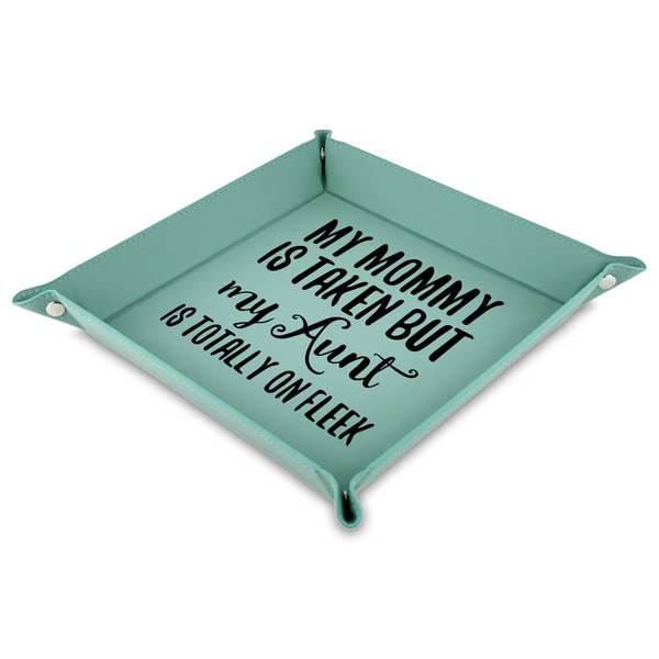 Custom Aunt Quotes and Sayings Faux Leather Dice Tray - 9" x 9"  - Teal