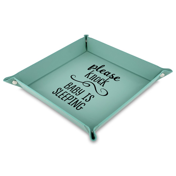 Custom Baby Quotes Faux Leather Dice Tray - 9" x 9"  - Teal