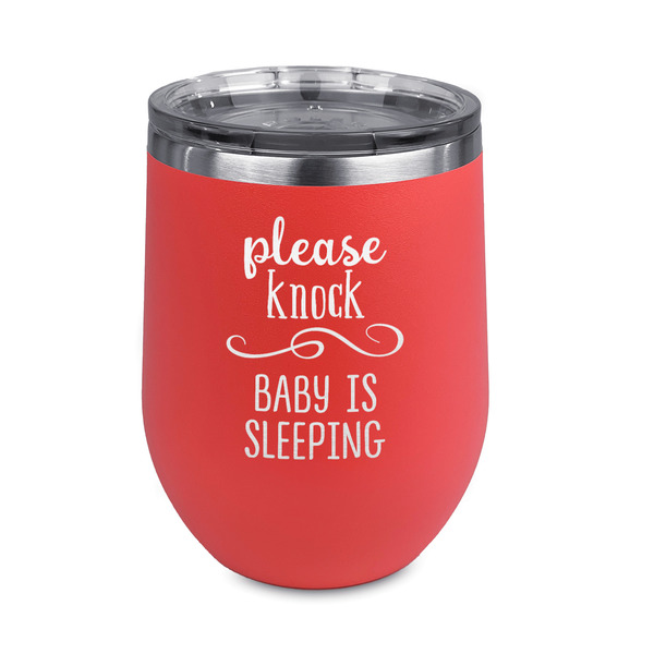 Custom Baby Quotes Stemless Stainless Steel Wine Tumbler - Coral - Double Sided