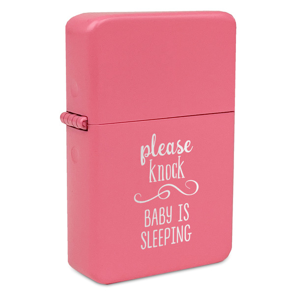 Custom Baby Quotes Windproof Lighter - Pink - Double Sided & Lid Engraved