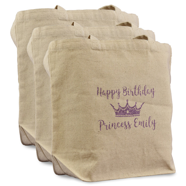 Custom Birthday Princess Reusable Cotton Grocery Bags - Set of 3 (Personalized)