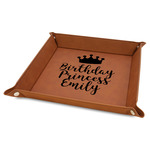 Birthday Princess Faux Leather Dice Tray - 9" x 9" - Rawhide (Personalized)