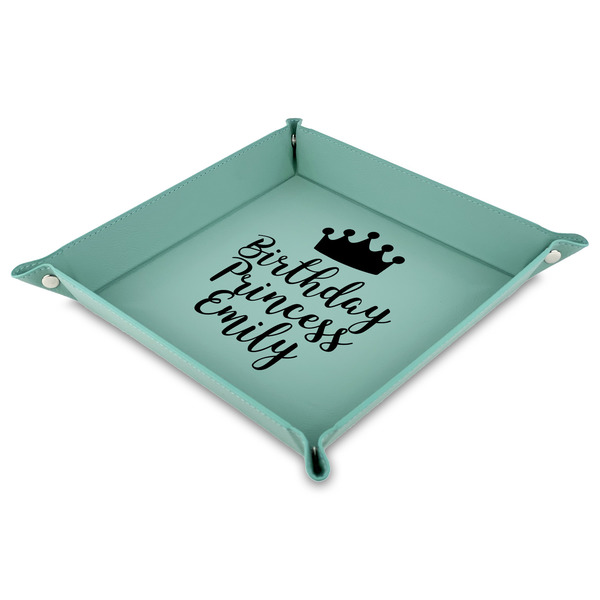 Custom Birthday Princess Faux Leather Dice Tray - 9" x 9"  - Teal (Personalized)