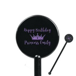 Birthday Princess 5.5" Round Plastic Stir Sticks - Black - Double Sided (Personalized)