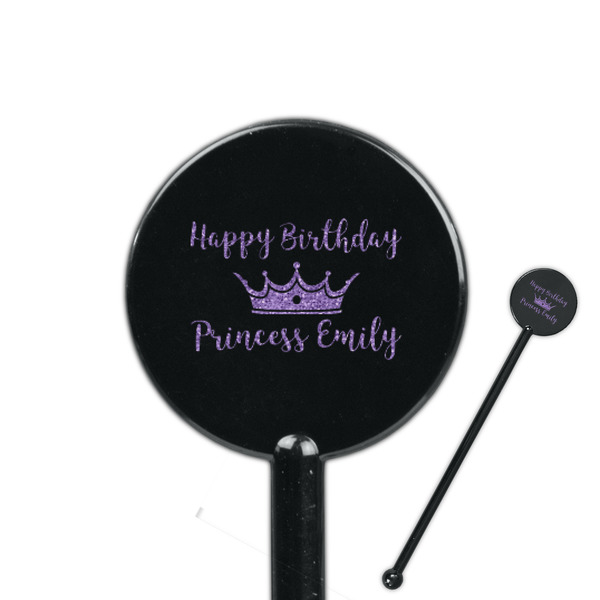 Custom Birthday Princess 5.5" Round Plastic Stir Sticks - Black - Single Sided (Personalized)