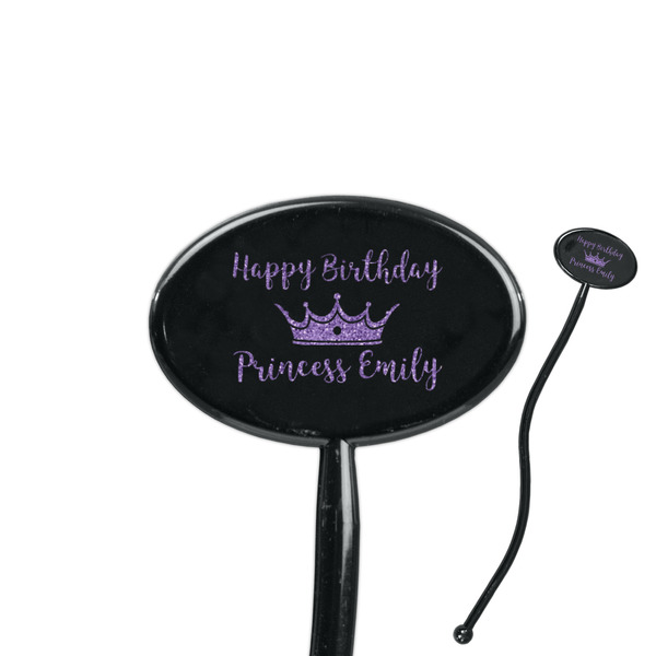 Custom Birthday Princess 7" Oval Plastic Stir Sticks - Black - Double Sided (Personalized)