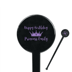 Birthday Princess 7" Round Plastic Stir Sticks - Black - Double Sided (Personalized)