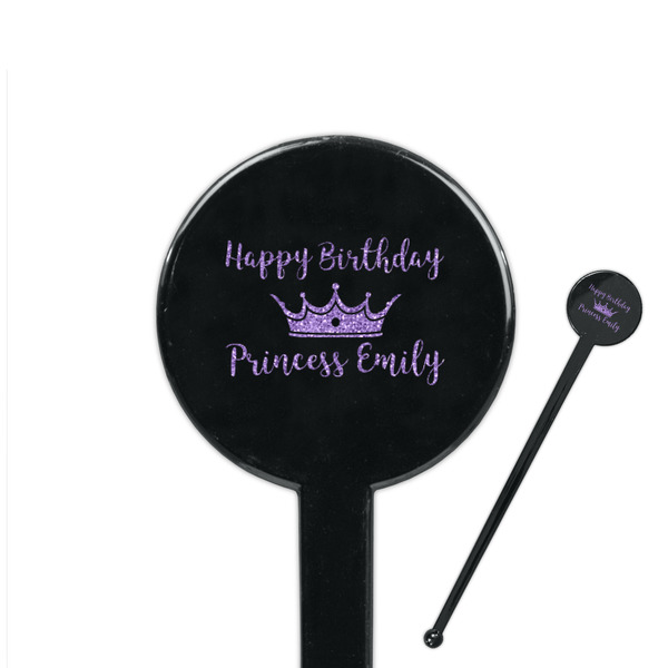 Custom Birthday Princess 7" Round Plastic Stir Sticks - Black - Double Sided (Personalized)