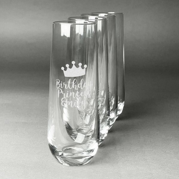 Custom Birthday Princess Champagne Flute - Stemless Engraved - Set of 4 (Personalized)