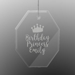 Birthday Princess Engraved Glass Ornament - Octagon (Personalized)