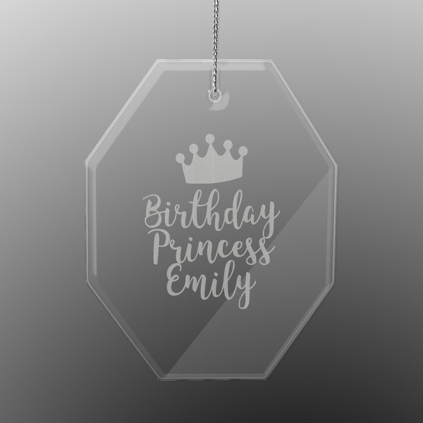 Custom Birthday Princess Engraved Glass Ornament - Octagon (Personalized)