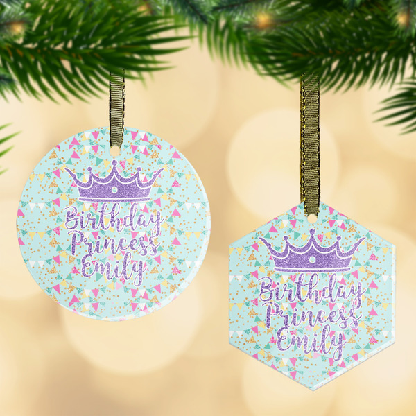 Custom Birthday Princess Flat Glass Ornament w/ Name or Text